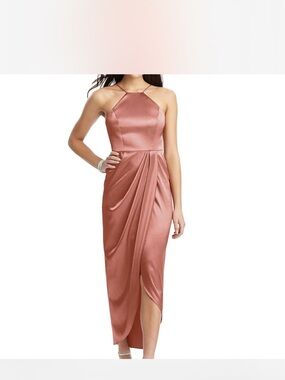 After Six Halter Stretch Satin Midi Dress
